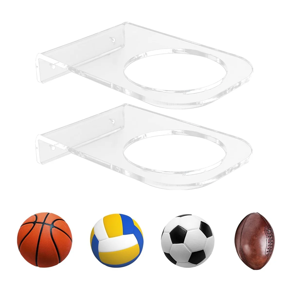 2 Pack Basketball Holder Wall Mount Acrylic Football Display Rack Invisible Clear Ball Holder Shelf