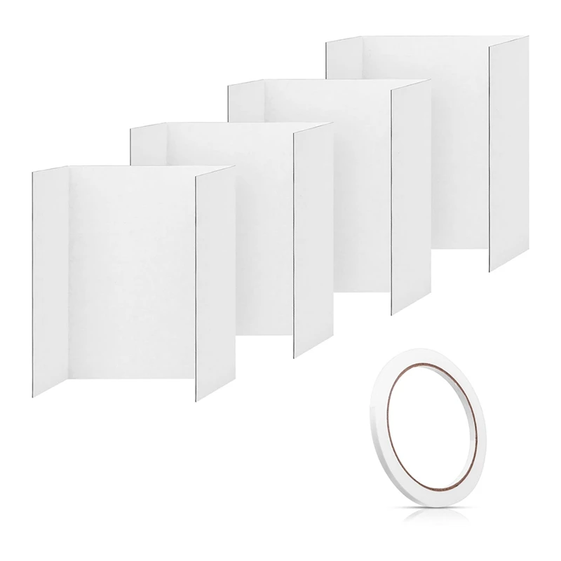 4 Pcs Trifold Poster Board 21.5X14 Inches Small White Poster Board Comes With Sticky Accessories,Corrugated Presentation