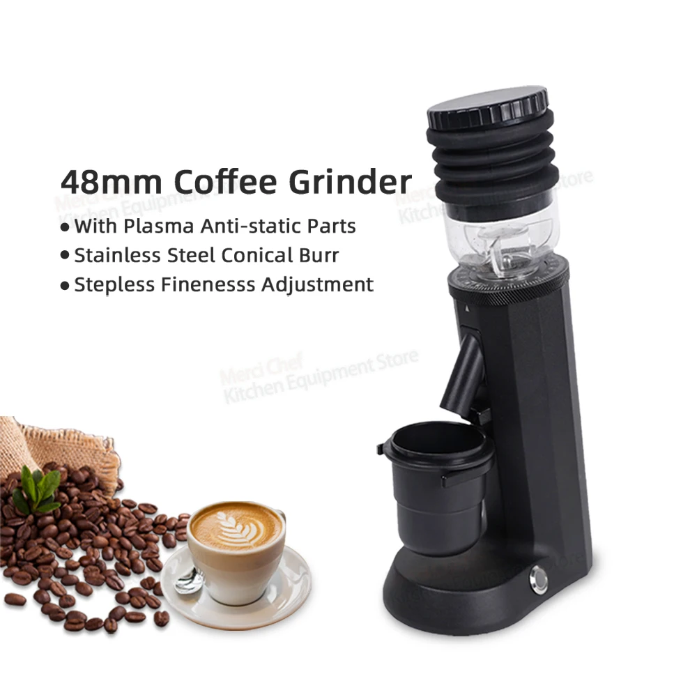 48mm Electric Coffee Grinder Stainless Steel Conical Burr Stepless Fineness Adjustment with Plasma Anti-static Parts 40g Hopper