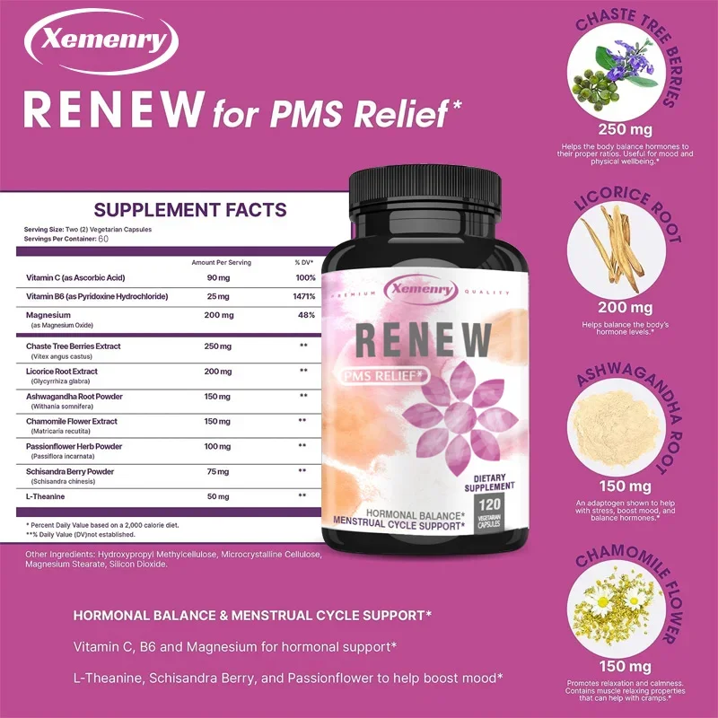 Restore PMS Relief Capsules Supplement, Multi vitamin, Hormone Balance, Menstrual Cycle Support, Mood and Monthly Wellness