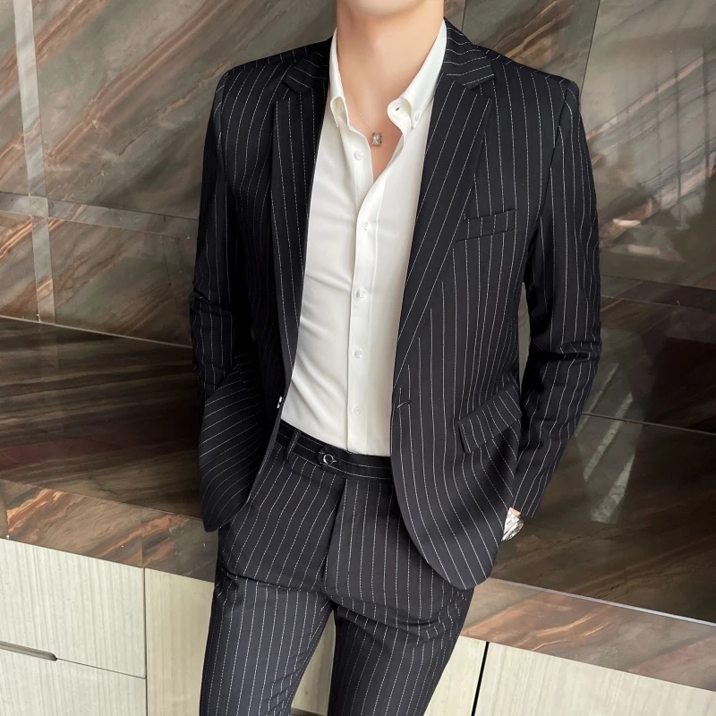 2024 Men\'s Spring and Autumn Striped Suit (suit + Trousers) Fashion Banquet All-in-one Casual Business Suit Two-piece Set  M-5XL