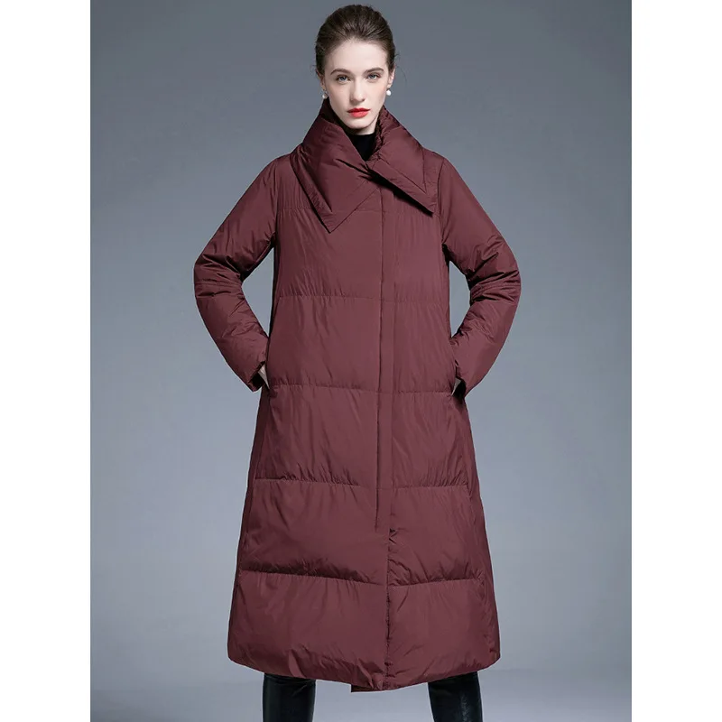 Winter New Down Jacket for Women Thicken Cape Style Loose Over The Kneen White Duck Down Coat Parkas High-Quality Puffer Jacket