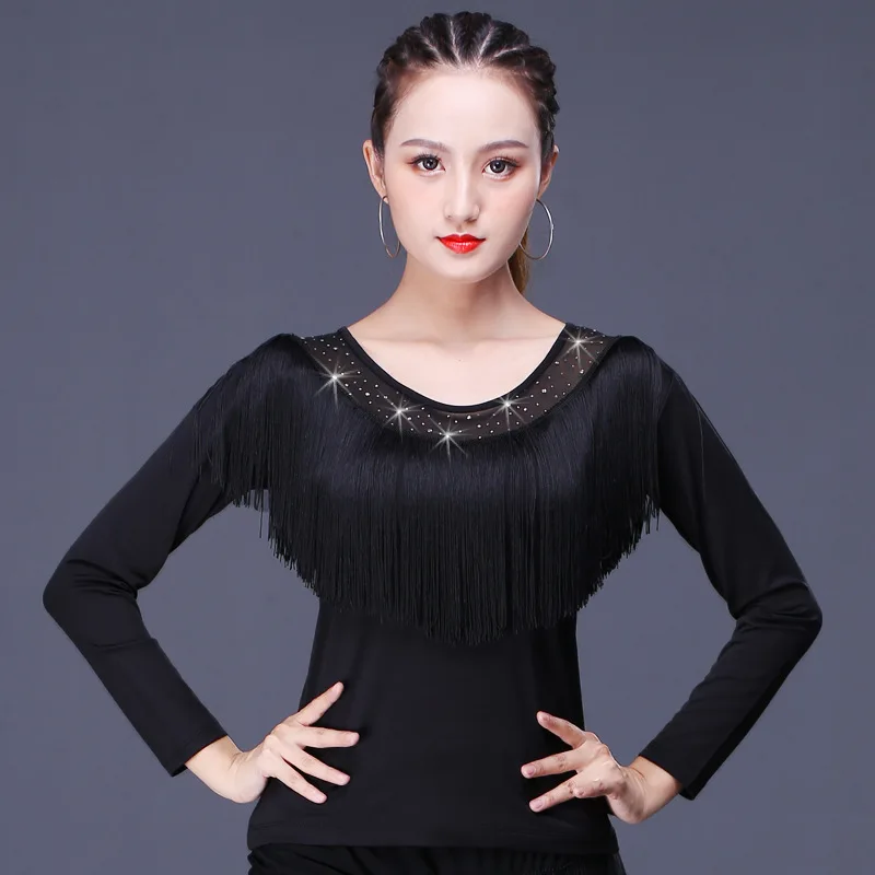 أزياء الرقص اللاتينية النحيفة المريحة لكبار السن ملابس أداء الرقص بأكمام قصيرة وطويلة للخريف والشتاء الجديدة