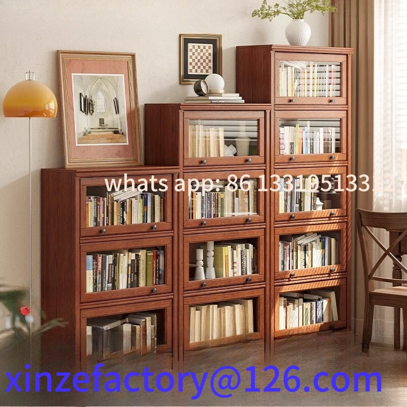 

Customizable solid wood bookcase with door dustproof floor bookshelf multi-layer locker