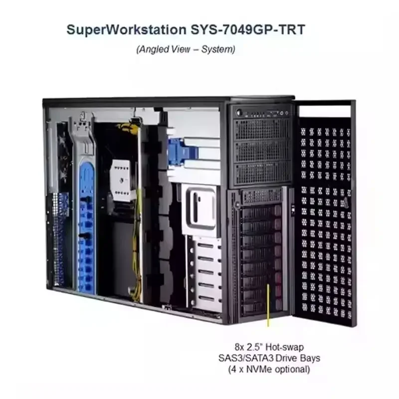 CSE-747BTS-R2K20BP SYS-7049GP-TRT เวิร์กสเตชันเซิร์ฟเวอร์แบบกำหนดเอง4U MBD-X11DPG-QT หอคอย IPMI NVMe