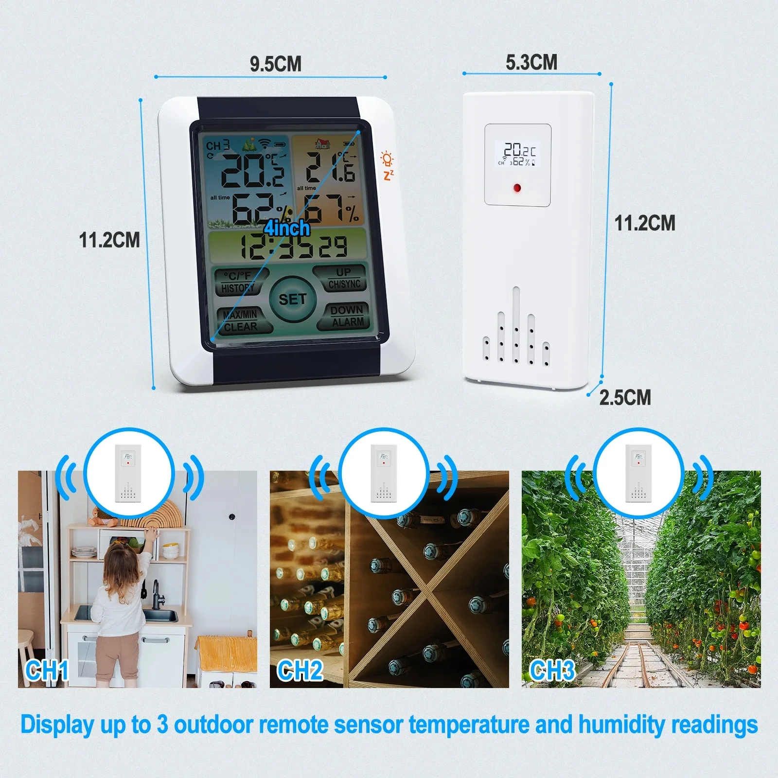 Digital Weather Station Clock Thermometer Hygrometer Indoor Electronic Environmental Room Home Thermometer with Wireless Sensor