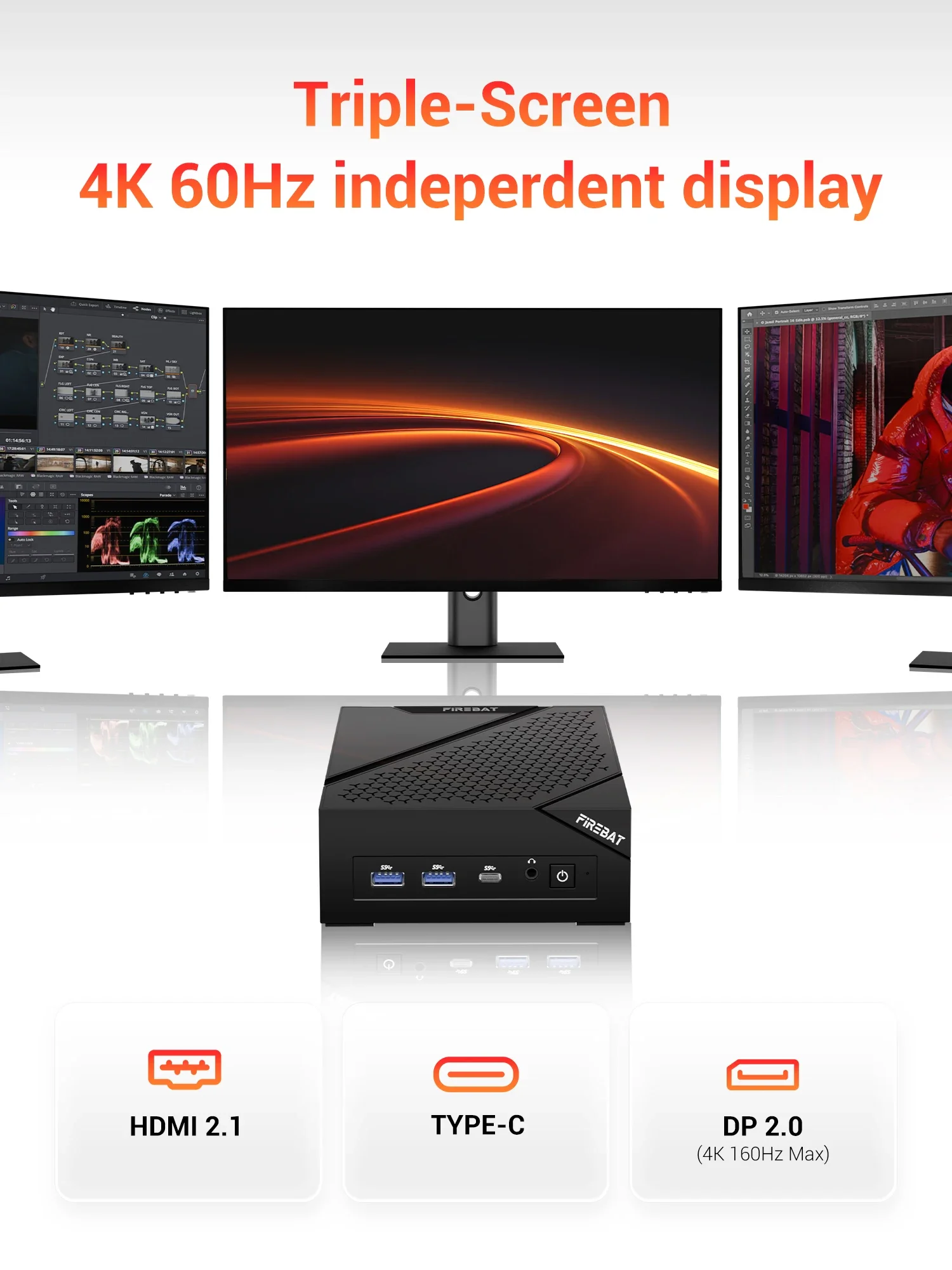 Firebat Am02 Amd Ryzen 5 6600H Mini-PC Ddr5 16Gb Ram 512Gb Ssd Wifi6 Bt5.2 Tragbarer Desktop Mini-PC Computer Netzwerk HDMI-Anschluss – Detail 5