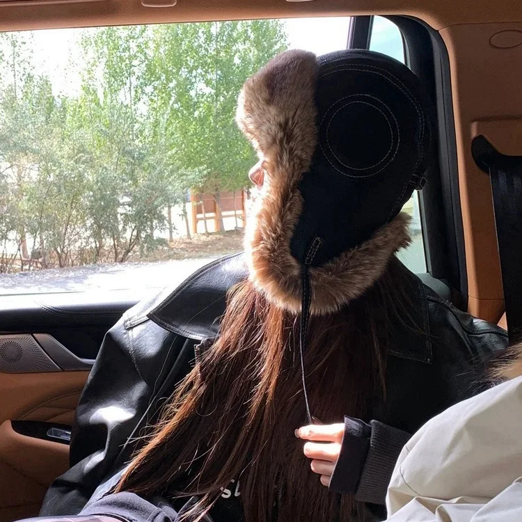Gorro de bombardero cálido para otoño e invierno, gorro de aviador de piloto para hombre y mujer, gorro de cazador de piel sintética, gorro de nieve de cuero con orejeras para piloto