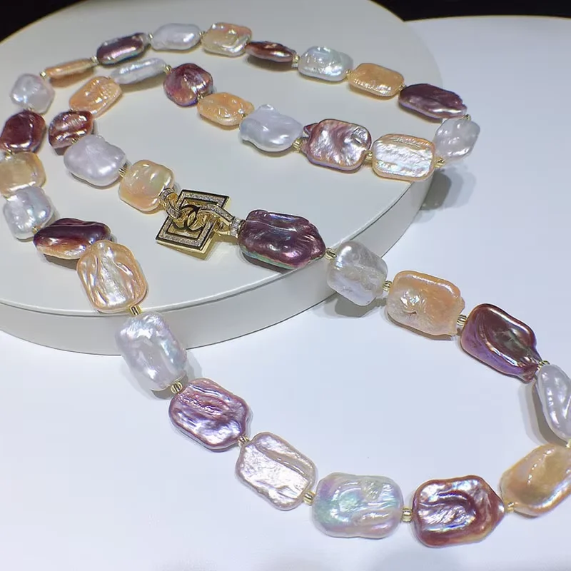 Natural Baroque White/Pink/Purple Square Pearls Luxury Necklace For Woman Fashion Retro Designer jewelry Christm