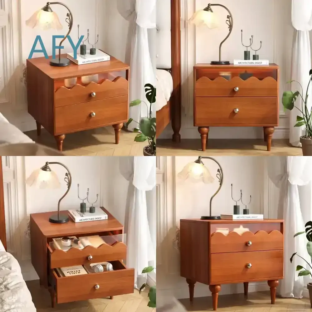 Retro Small Bedside Table for Modern Small Apartment Bedroom for Household Use for Solid Wood Simple Nightstand with Storage