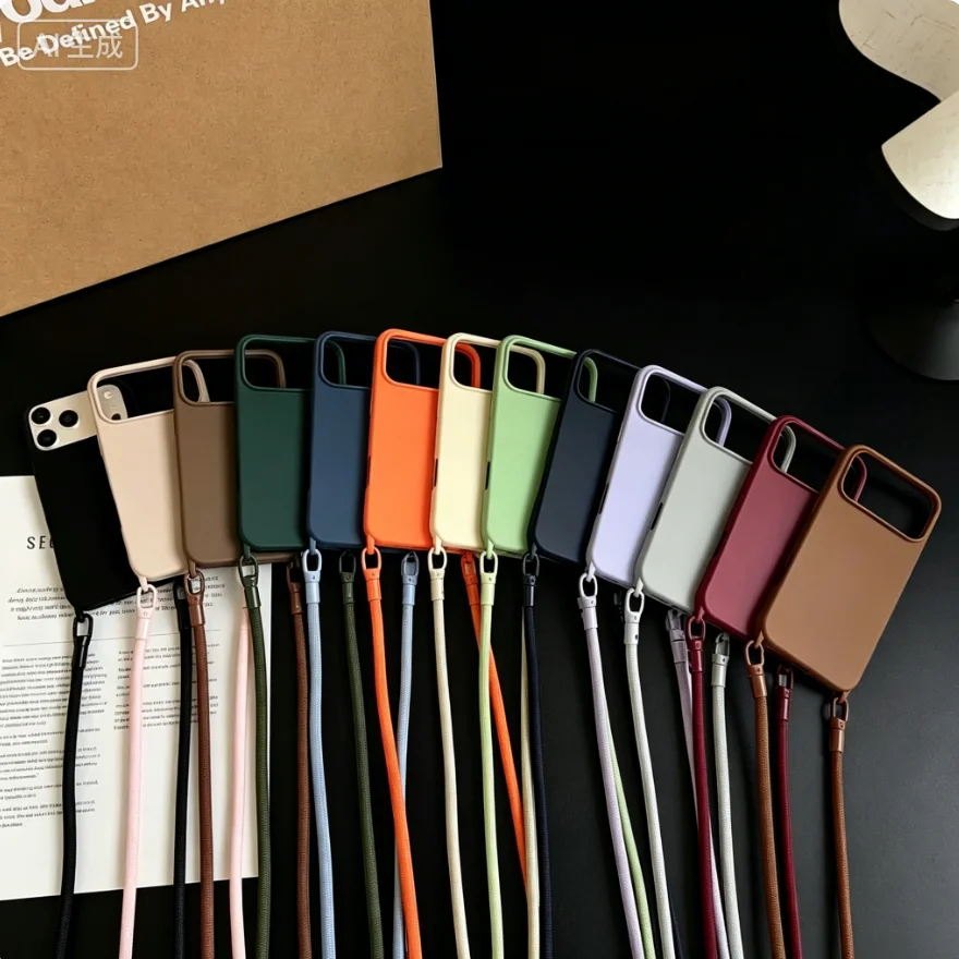 New Crossbody Cord Strap Original Silicone Lanyard Phone Case For iPhone 17 16 15 14 13 Pro Max 17Pro 16Pro Air Shockproof Cover