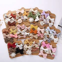 5 Stks/set Baby Bow Hoofdband Kant Bloem Print Nylon Katoen Haarbanden Voor Kinderen Meisjes Non-Wave Pasgeboren Peuter accessoires