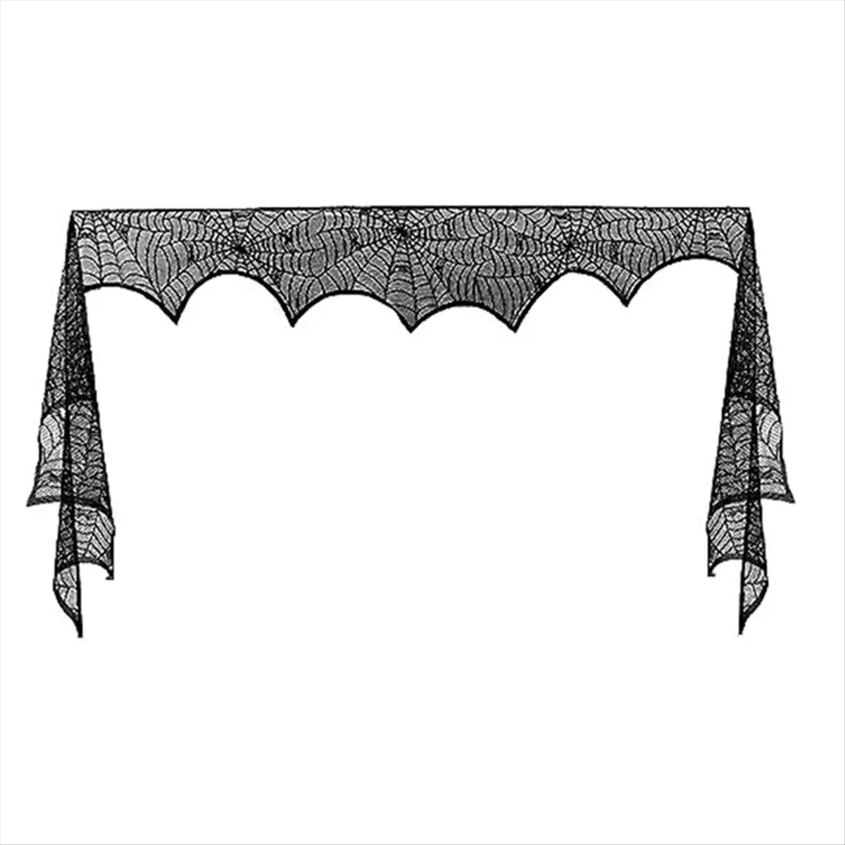 A45I Halloween Fireplace-Mantle Scarf, Spiderweb Mantel Black Lace Fireplace-Mantle Cover Festive Party Gothic Indoor Decor
