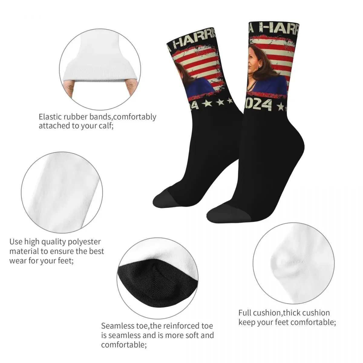 New Female Socks American Flag Kamala Harris 2024 For President Merchandise Super Soft Sport Socks Spring Autumn Winter