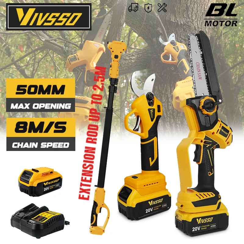 VIVSSO 6inch Chain Saw Brushless Electric Shears Retractable Utility Pole Cordless Tree Shears for dewalt 20V Battery Pins