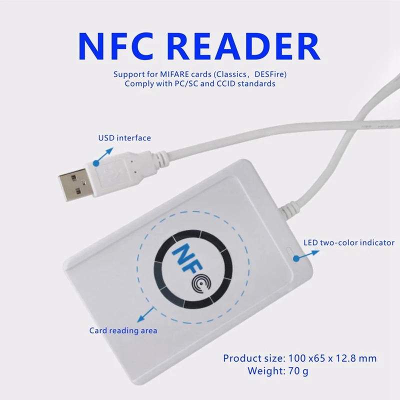 ACR122U RFID IC 스마트 카드 리더 복사기 + 5XCUID 카드 라이터 복사기, 쓰기 가능한 복제, 13.56Mhz ID IC 카드 복사기