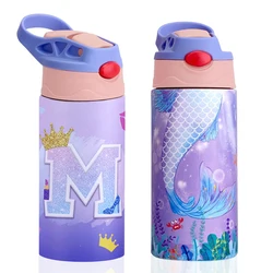 Botella de agua con aislamiento de sirena para niños, termo de acero inoxidable para niñas y niños pequeños, taza térmica a prueba de fugas, sin BPA, 360ML