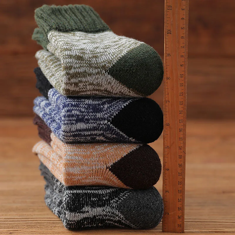 3 Pair Winter Men\'S Merino Wool Socks Harajuku Retro Extra Thick Thermal Cashmere Socks High Quality Snow Socks