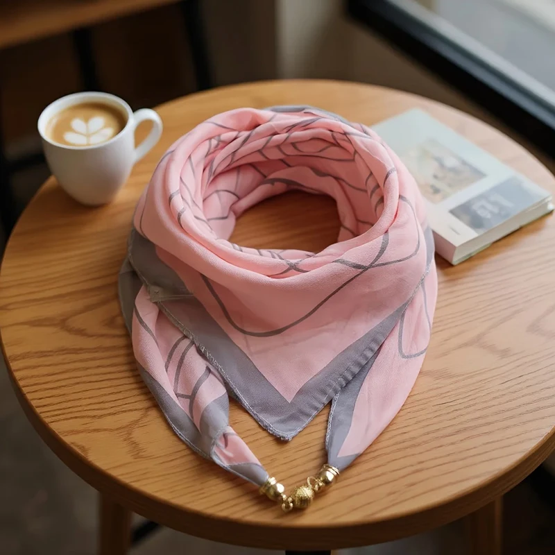 3pc Women Square Scarf Wraps Neck Magnetic Buckle Scarf Cross Scarves Triangle Scarf Cross Neckerchief Scarf for Autumn Winter