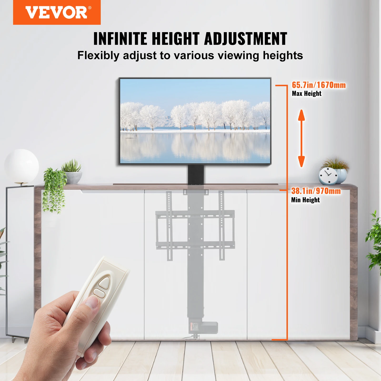 VEVOR TV Lift Motorized W/ Remote Control 500mm-1000mm Stroke Electric DC Motor Plasma LCD Stand Lifter Cabinet TV Mount Bracket