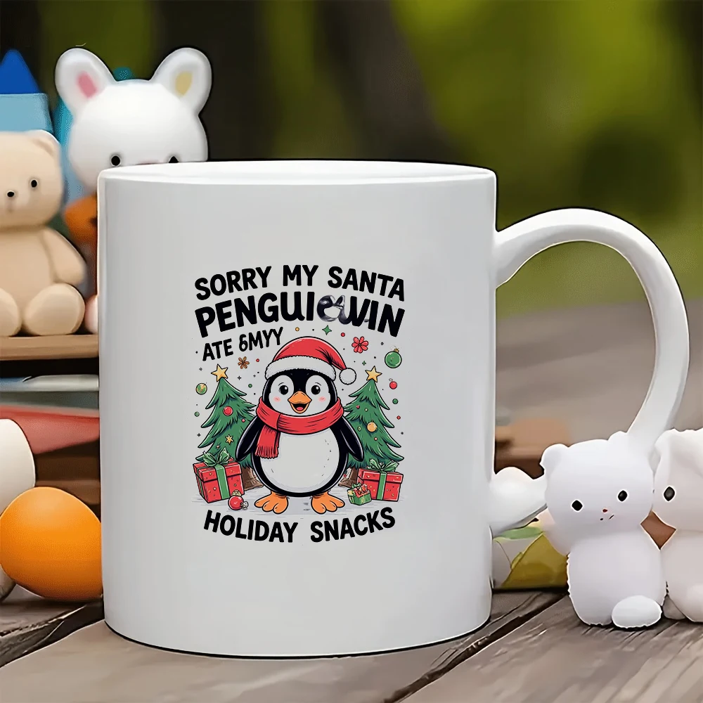 

11oz cartoon penguin Christmas hat mug + kids cup Family office coffee Christmas gift
