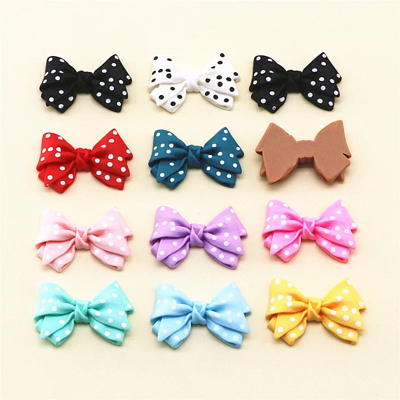 12PCS Kawaii Polka Dot Resin Bow Miniature Flatback Cabochons DIY Jewelry/Craft/Hair Clip Accessories,30*320mm