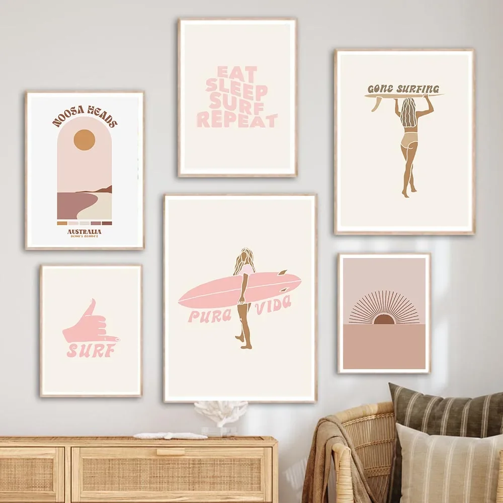 Arte de pared abstracto escandinavo surfista Girl Australia Noosa Beach HD Canvas Poster Print Home Bedroom Living Decoration