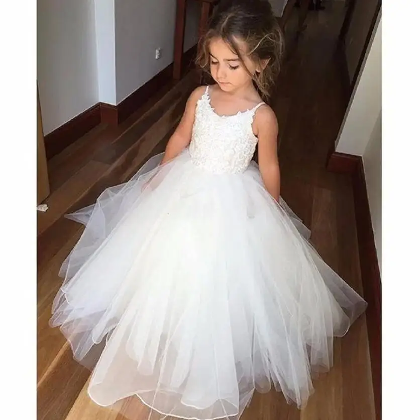 

Tailor-Made Princess Flower Girls Dresses Appliques Lace Stunning Girls First Communion Dress White