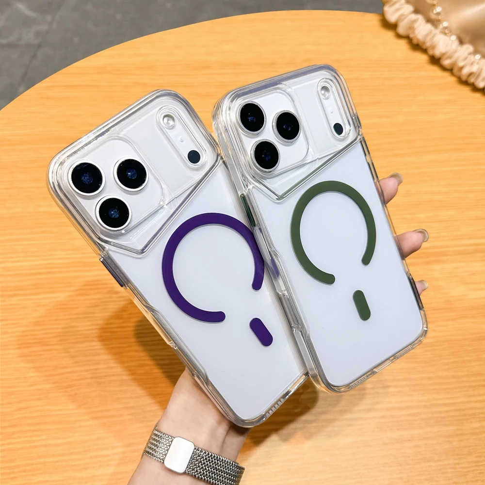 เคสกันกระแทกอะคริลิกใสหรูหราสำหรับ iPhone 17 Air 16 15 14 13 12 11 Plus Pro Max รองรับการชาร์จไร้สาย Magsafe