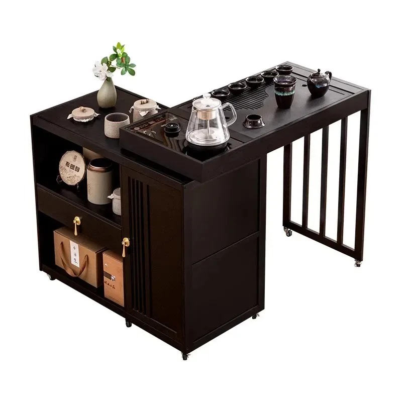 Mobile small bamboo coffee tables and cabinets, modern design, easy to assemble, suitable for family balconies
