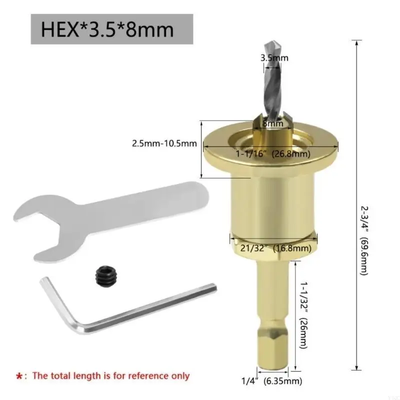 Adjustable Depth Stop Countersink Drill Bit with 1/4Inch Hexagonal Shank and Alloy Head for Woodworking Precisions Tool Y4QC