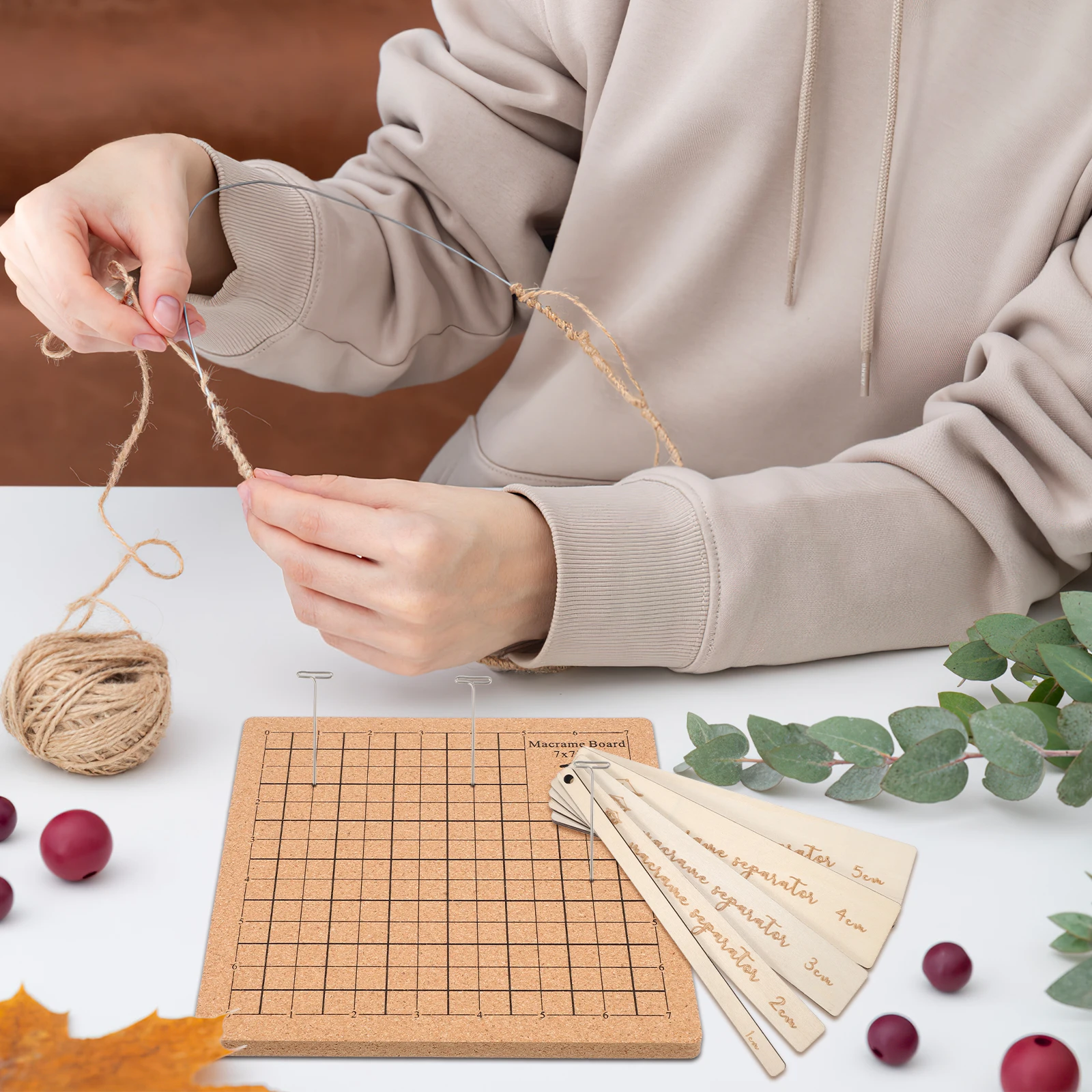

1Set Braiding Board Cork DIY Craft Tool for Macrame Weaving and Knotting Projects with Ruler Grid Accessories Macrame Board