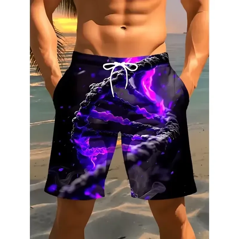 Casual Cool Shorts Men DNA Pattern 3D Printed Beach Shorts Polyester Drawstring Waist Lightweight Summer Comfortable Fit for
