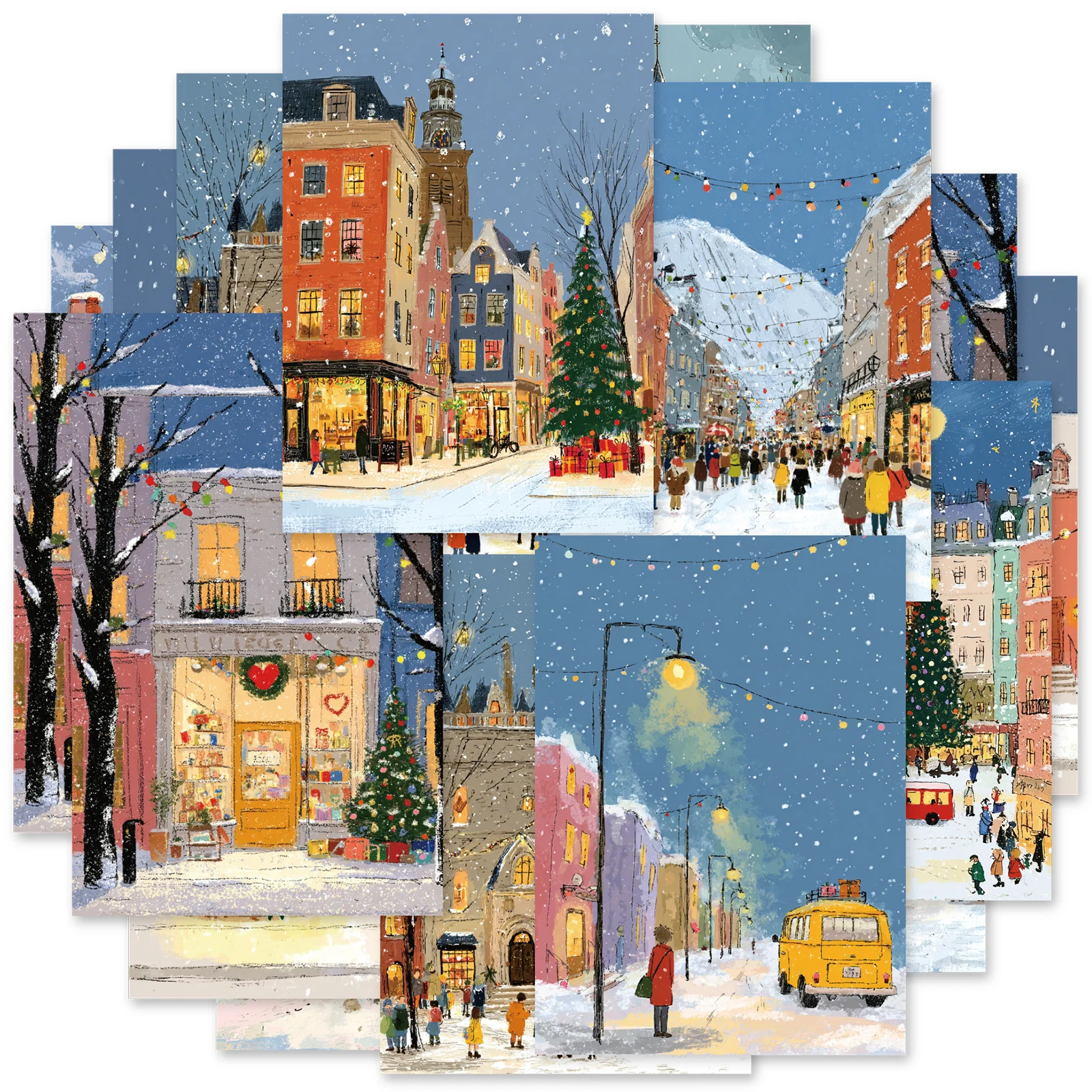 Etori Life 20Pcs Hand-Painted Christmas Town Snow-Covered House Material Paper, Warm Colored Lights, Christmas Tree, Character Stickers, Journal Collage Background Materials Suitable for Laptops, Phone Backs, Guitars, Handbags, Photo Albums, Sticker Books, Postcards and Envelopes, Helmets and Bicycles, Scrapbook Supplies, Room Decoration, Party Holiday Stickers, Christmas Gifts, Cycling Decals, Gifts for Friends