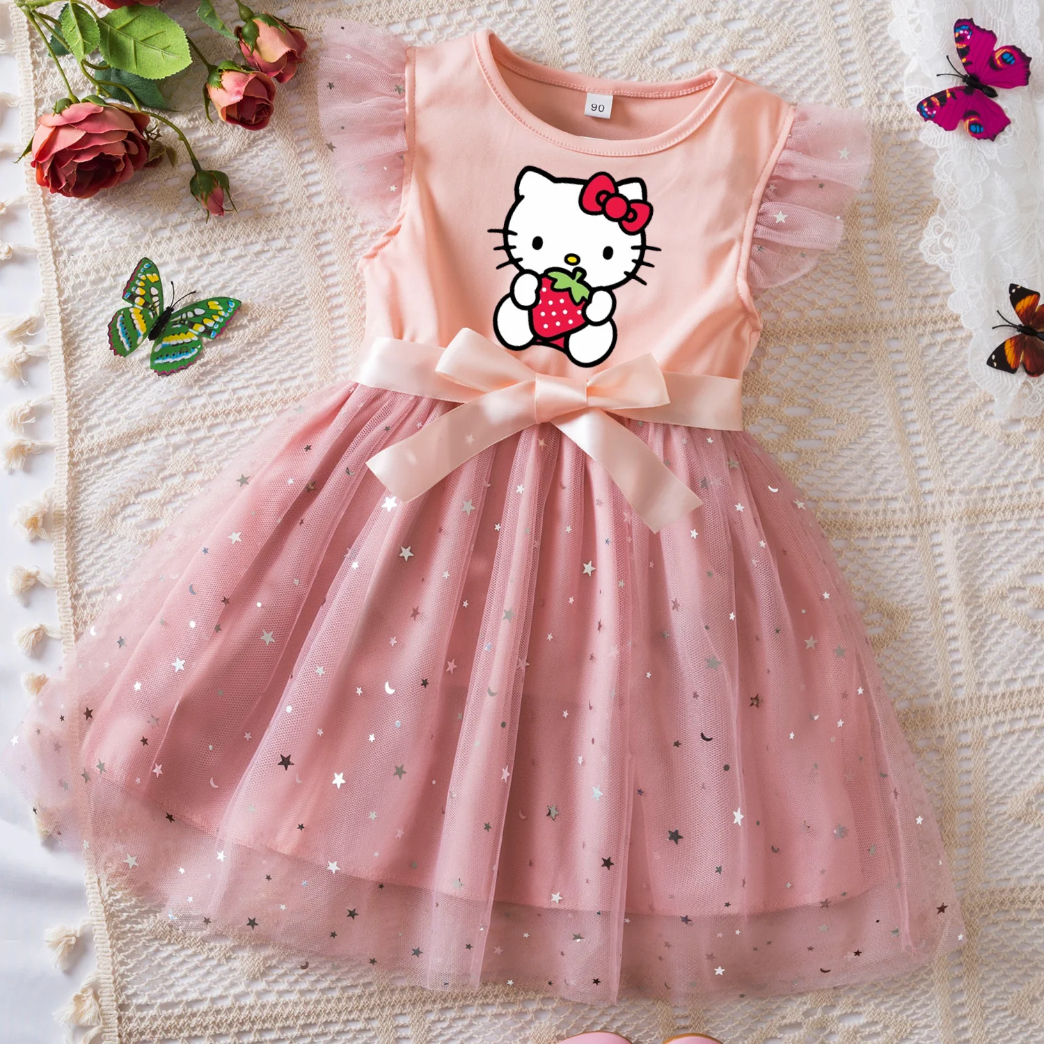 Hello Kitty Summer Toddler Girl Dress Princess Star neonate vestiti Tulle Tutu Dress for childress Party Dress 2-6Y