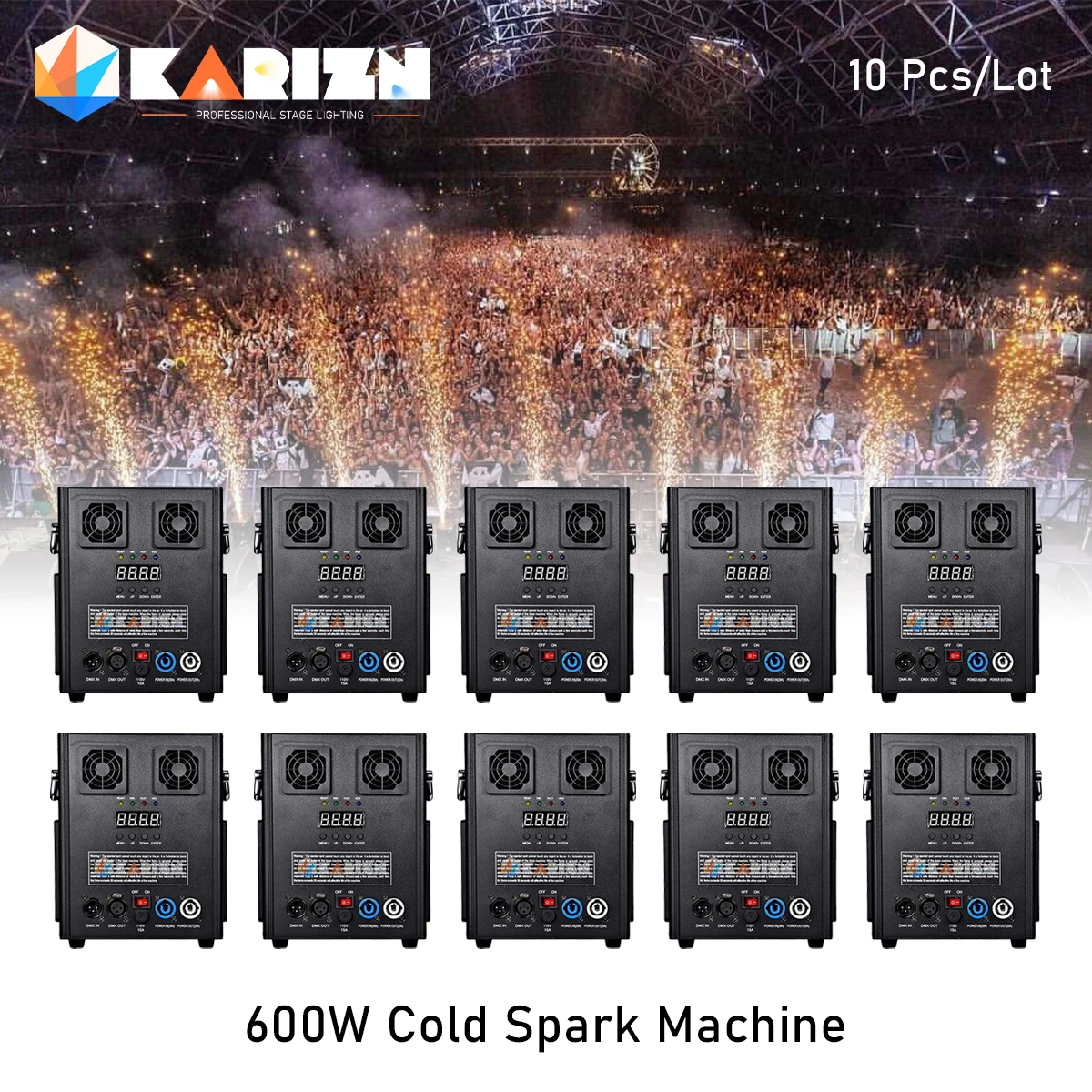 

0 Tax 10Pcs 600W Cold Spark Machine DMX Remote Cold Fireworks Fountain Ti Powder Sparkular Machine For Wedding Party DJ Party