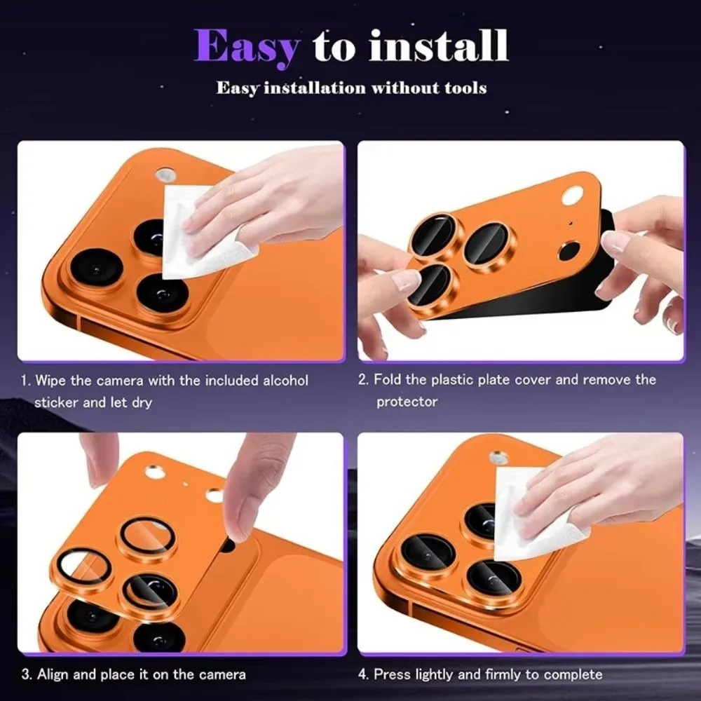 Protector de lente de vidrio templado de Metal, cubierta completa, película protectora de cámara trasera antiarañazos, naranja HD para iPhone 17Pro/17 Pro Max