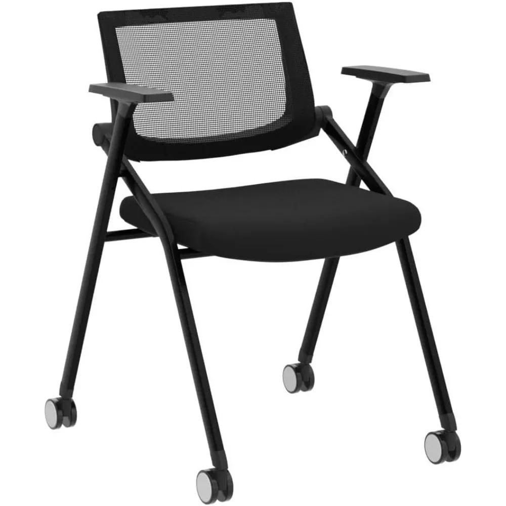 2 Pack Stackable Conference Room Chairs with Wheels and Paddle, Ergonomic Mesh Back and Arms for Meeting