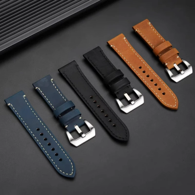 Dla Panerai Breitling Hamilton Casio Fossil męski pasek do zegarka 22mm 24mm 26mm gruba skóra bydlęca pasek do zegarka z prawdziwej skóry akcesoria