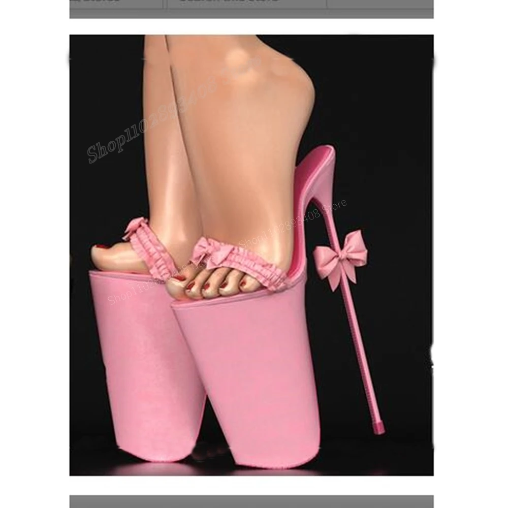 Pink Butterfly Knot Design Slippers Concise Sexy Slip-on 30CM Stiletto High Heel Fashion Women Shoes 2024 Zapatos Para Mujere