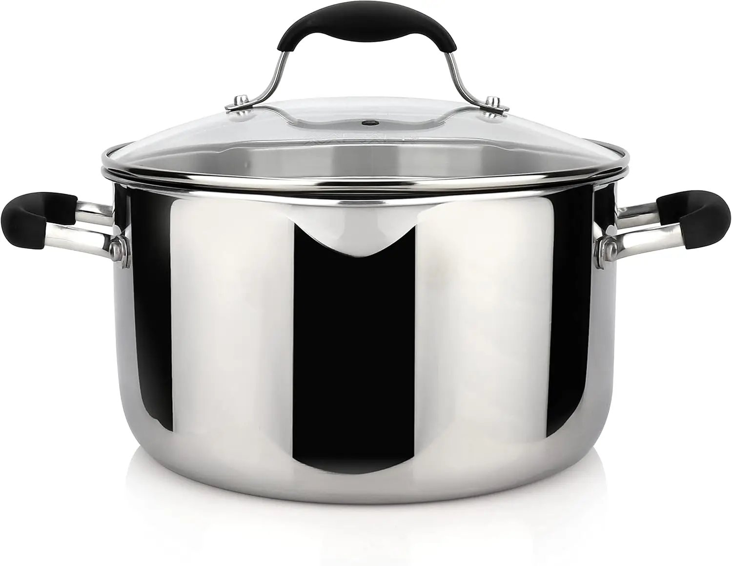 

Tri-Ply Stainless Steel Stockpot with Glass Strainer Lid, Side Spouts, 6 Quart, Multipurpose Stock Pot,