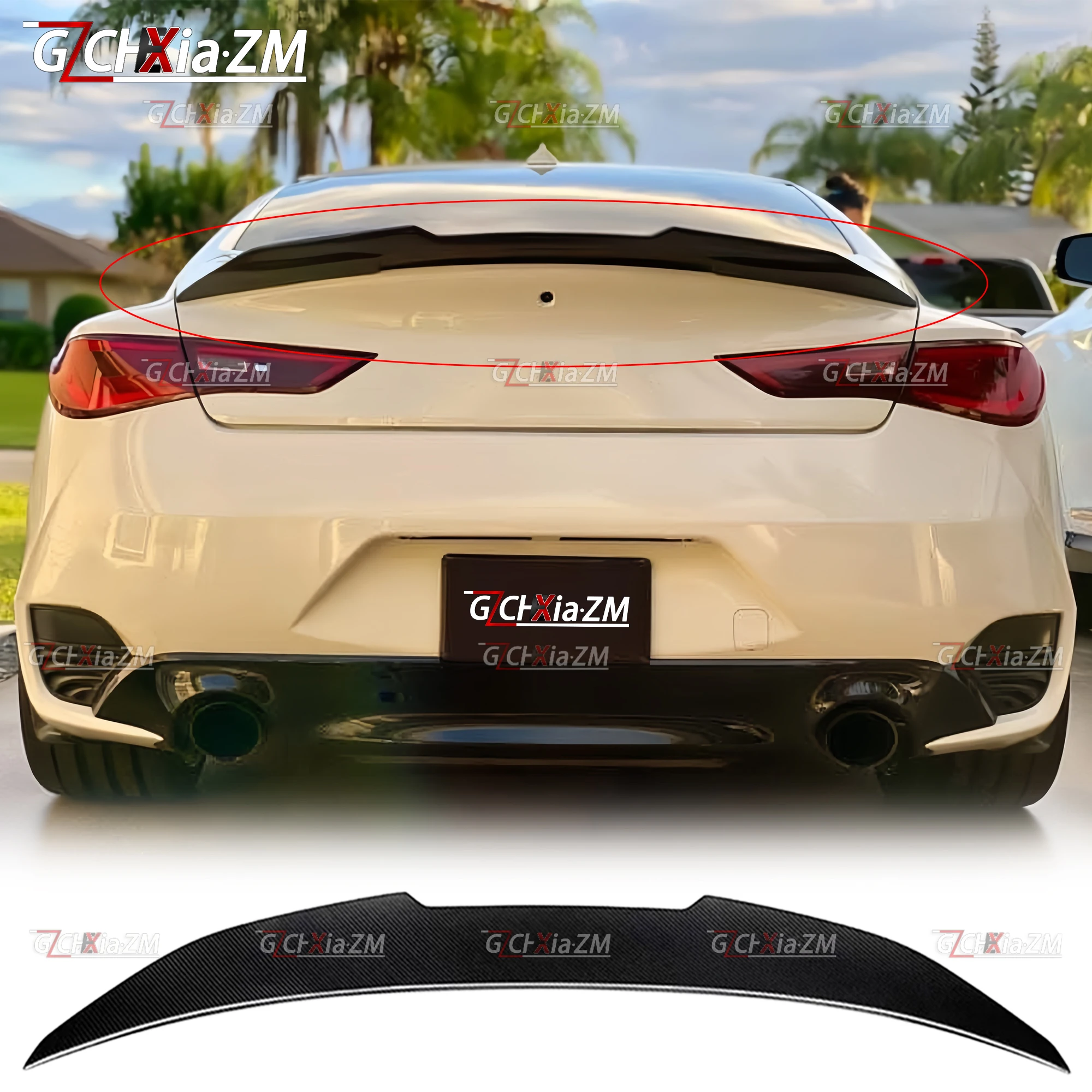 

For 2015-2020 Infiniti Q60 Rear Spoiler PSM Style Carbon Fiber Material Trunk Lid Decorative Cover Aerodynamic Kit Tail Wing