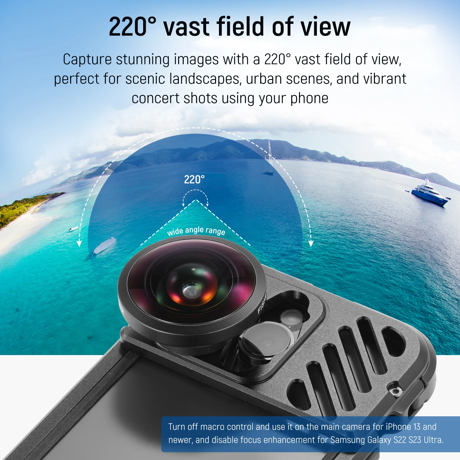 Lensa Ponsel NEEWER HD 8mm Fisheye untuk Pelat Belakang Ulir 17mm 220 °   Sudut Lebar Kompatibel dengan SmallRig untuk iPhone Samsung