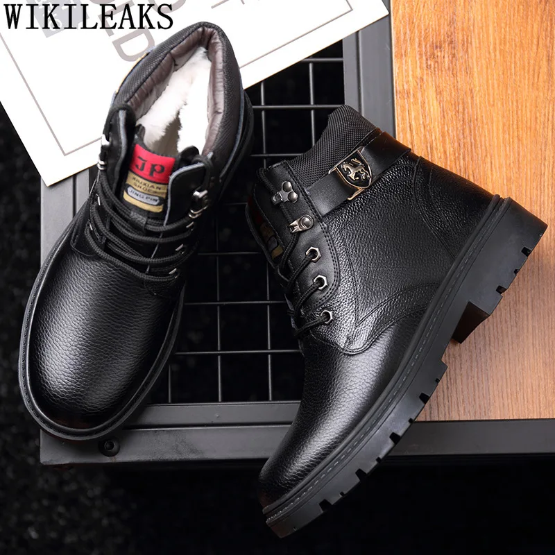 Black Snow Boots Men Winter Boots for Men Male Leather Shoes Men Brown Designer Ankle Boots Man Round Toe обувь мужская зимняя