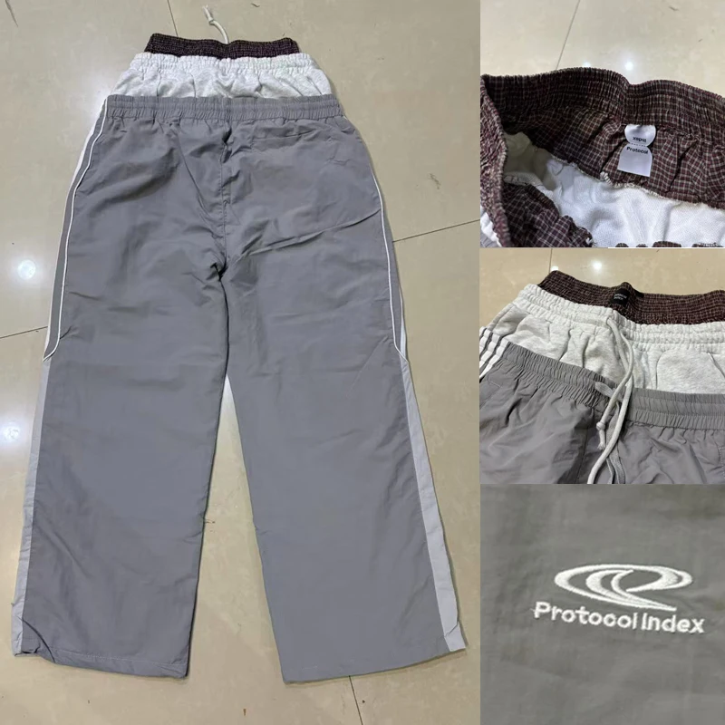 

Повседневные повседневные спортивные штаны с вышивкой логотипа и указателем протокола, три пояса, прямые брюки с завязками