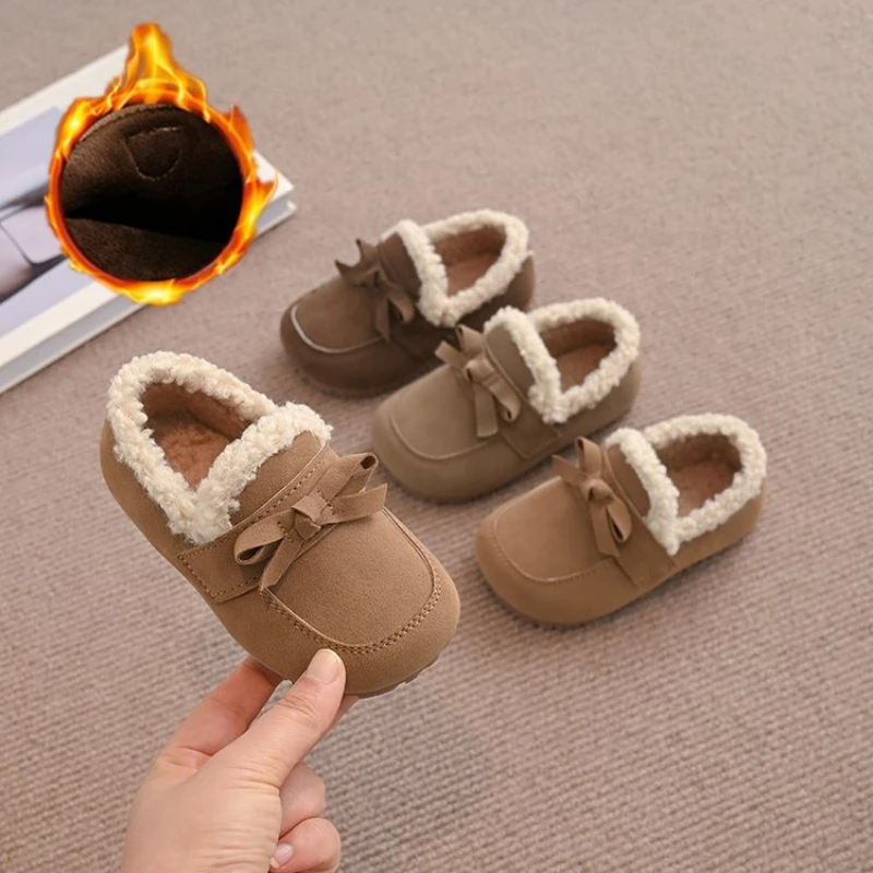 2025 المألوف صوف مبطن فول الفول الانزلاق على حذاء كاجوال الأطفال شقة القاع الفتيات أحذية دافئة مريحة الاطفال أحذية قطنية #4