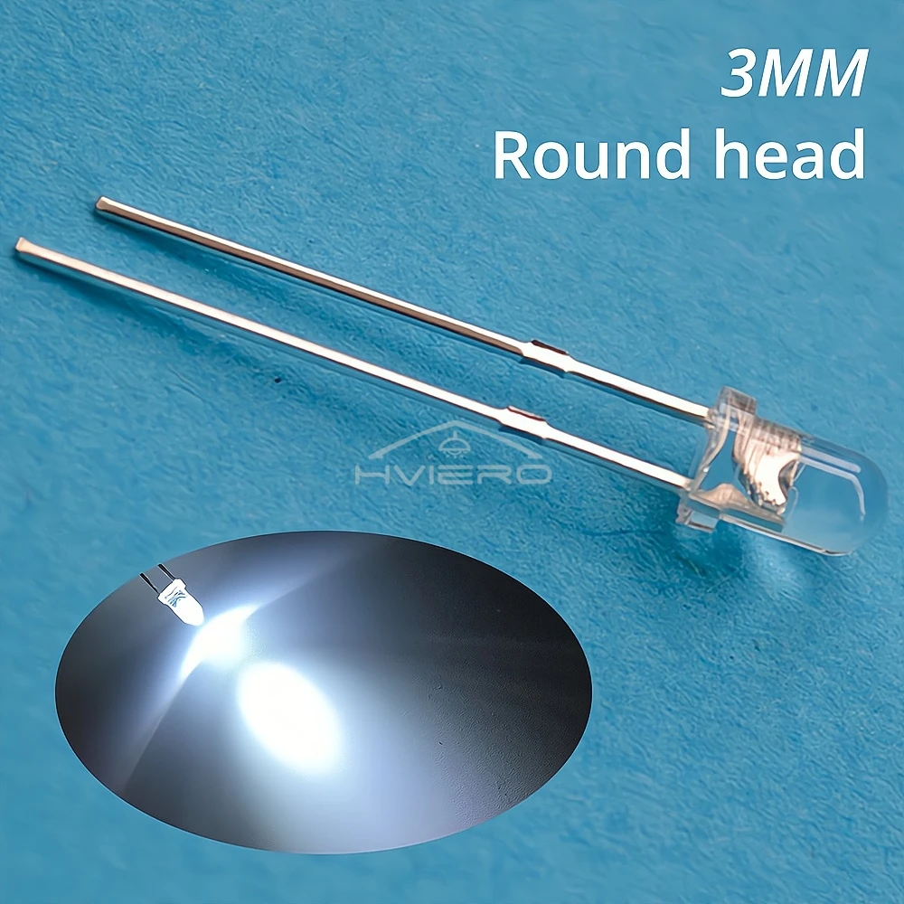 100Pcs F3 3mm Round White Red Green Blue Water Clear Diode LED Assortment Kit Ultra Super Bright Light Emitting Diodes Bulb Lamp