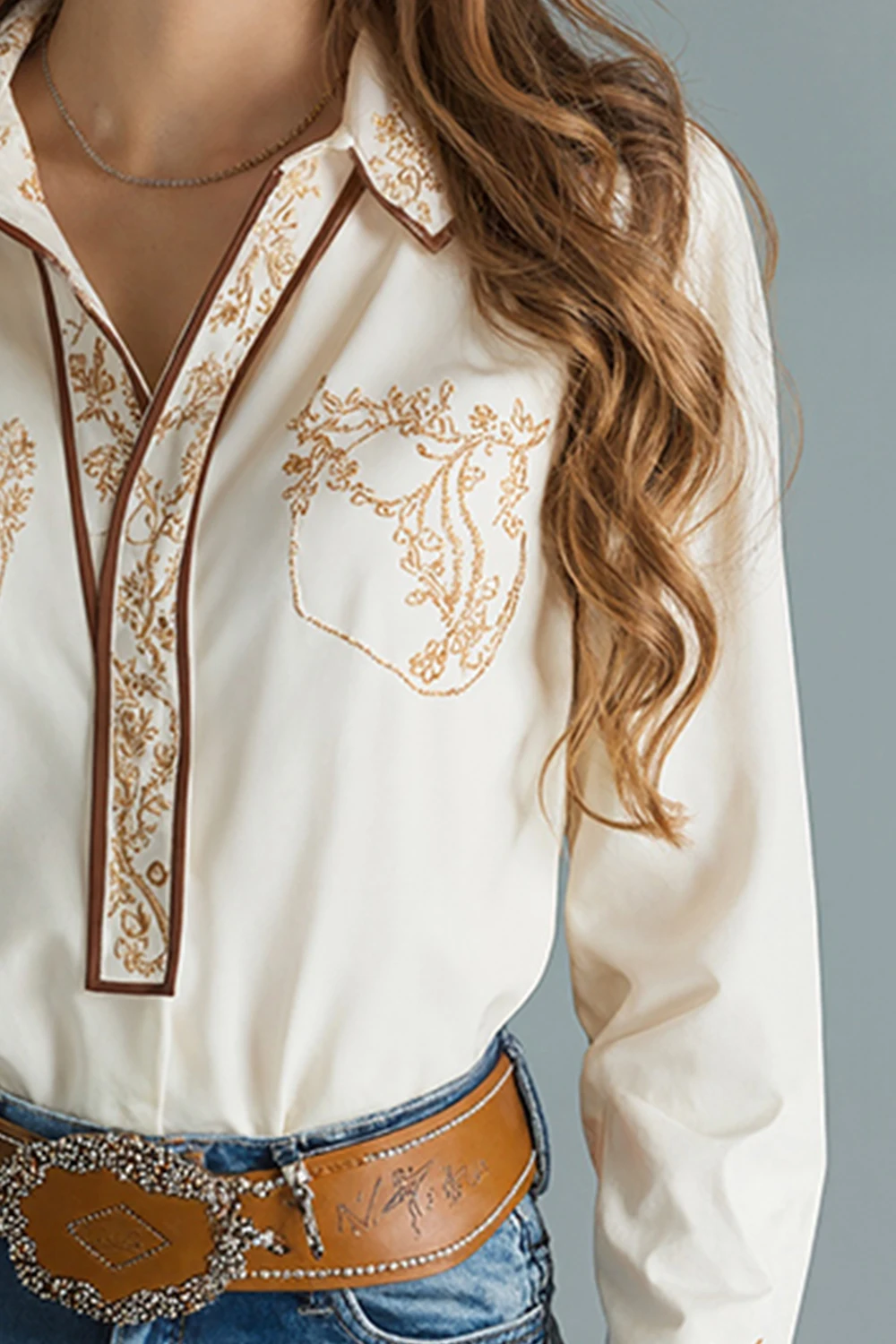 Koszula damska w kwiatowy wzór z długim rękawem, elegancki kołnierzyk, etniczny styl, casualowy, vintage, blokowanie kolorów, bluzki 2025