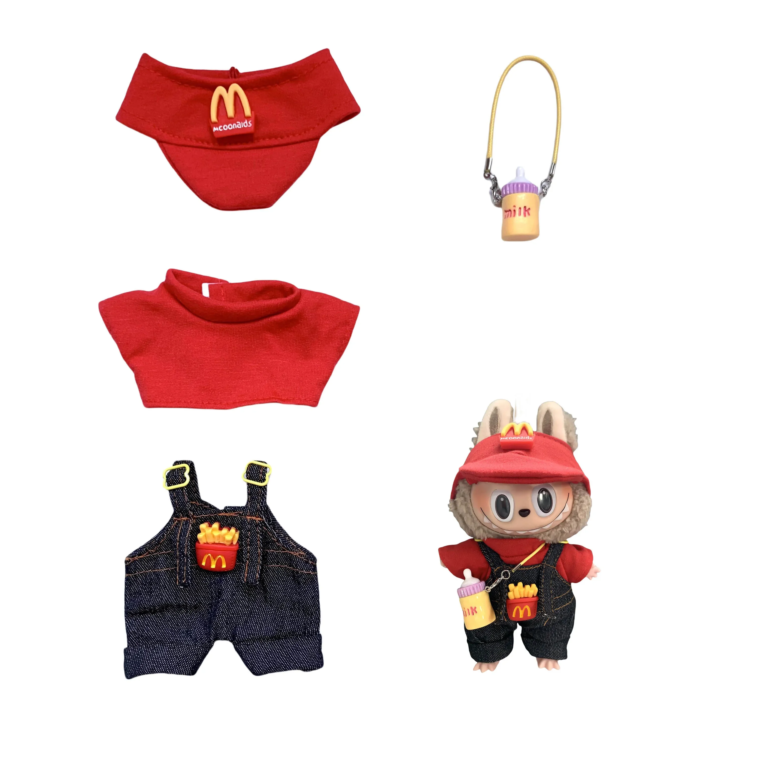 

15-17cm clothes for labubu 17cm, hair band, t-shirt, trousers, 15cm cotton doll bag, dress accessories, diy toys