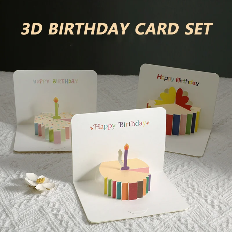 3D Happy Birthday Card Cake Flower Card With Envelope Funny Birthday Card For Women Men Kid Friends Greeting Cards Gift Party